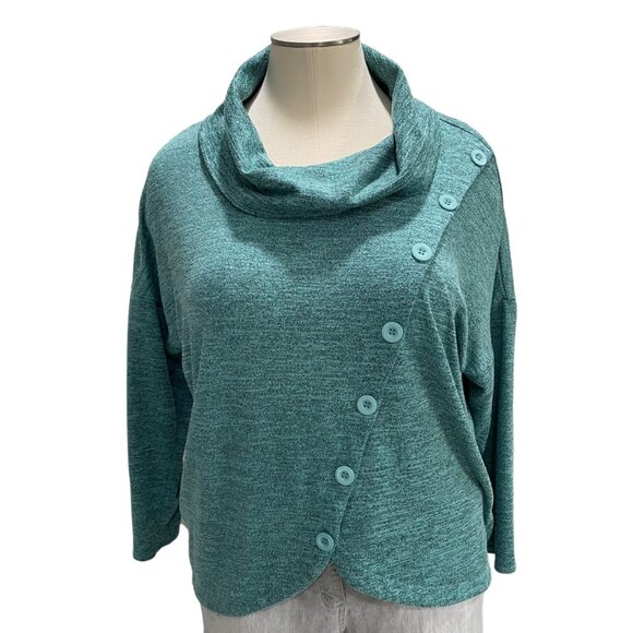 Notations Asymmetrical Button Cowl Neck Top XL Cozy Casual Fall Stylish Cabin - Picture 4 of 8